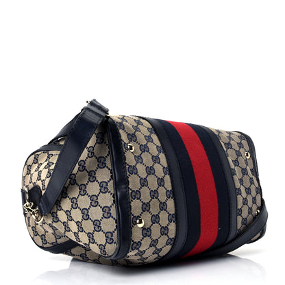 Gucci Monogram Selleria Calfskin Vintage Web Medium Boston Beige Blue 3 of 4