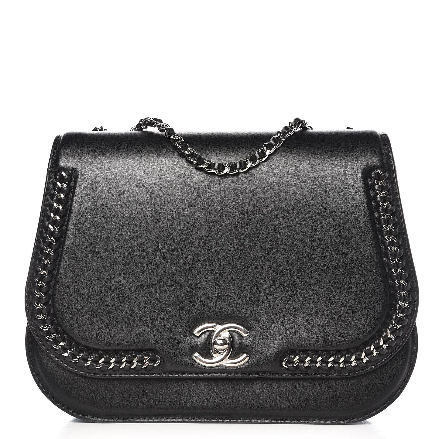 Calfskin Medium Braided Chic Flap Black