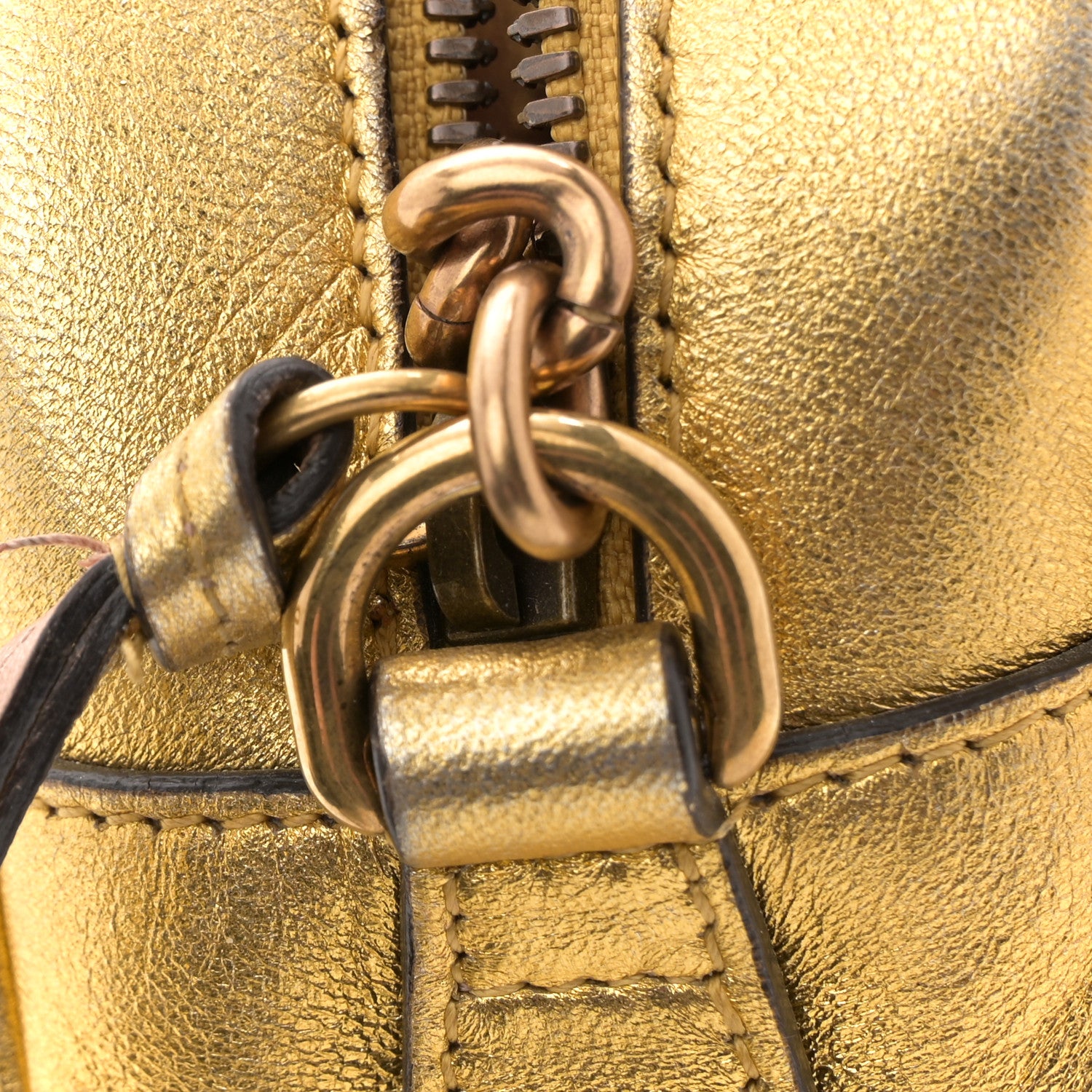 Gucci Metallic Calfskin Matelasse Studded Small Pearly GG Marmont Chain Shoulder Bag Gold 11 of 13