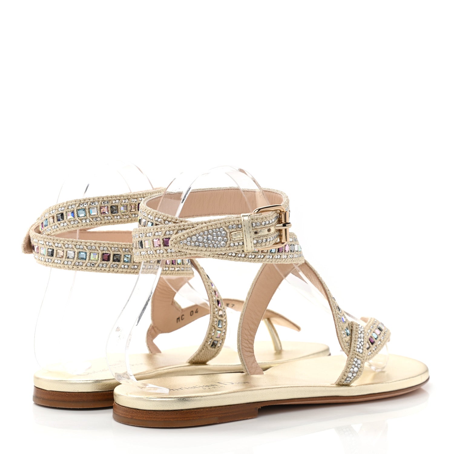 Christian Dior Metallic Cotton Embroidered Crystal Embellished Poison-D Sandal 37 Pale Gold 4 of 9