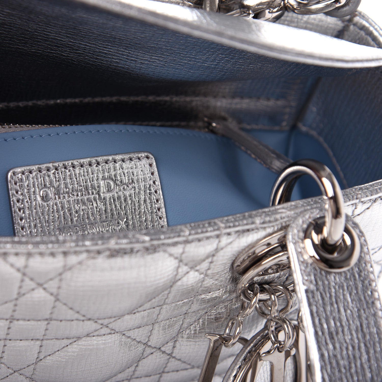 Christian Dior Metallic Grained Calfskin Cannage Small Lucky Badges My Lady Dior Silver 6 of 8