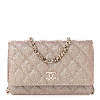 Chanel Iridescent Caviar Quilted Wallet On Chain WOC Beige 1 of 11