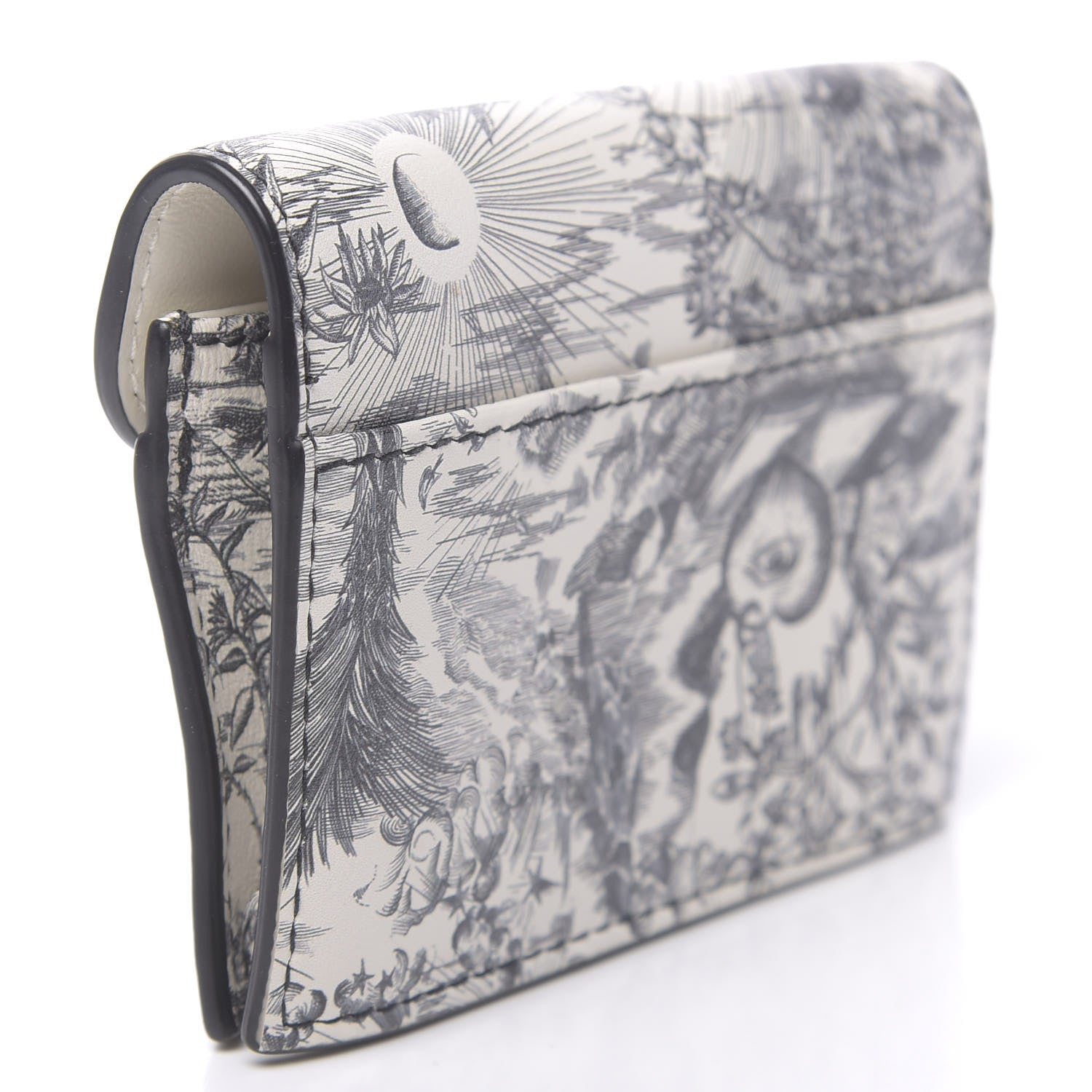 Christian Dior Calfskin Jardin Naturel Print Saddle Card Holder White Grey 3 of 8