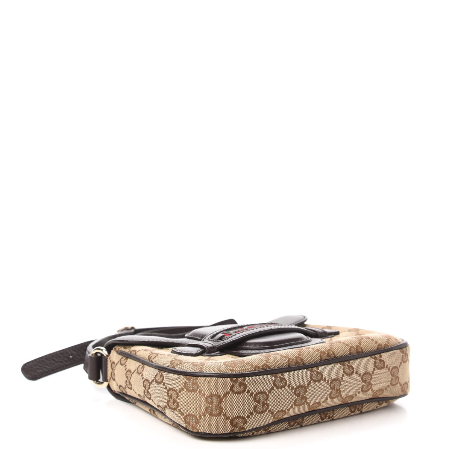 Gucci Monogram Pebbled Calfskin Web Small Dressage Shoulder Bag Dark Brown 4 of 10