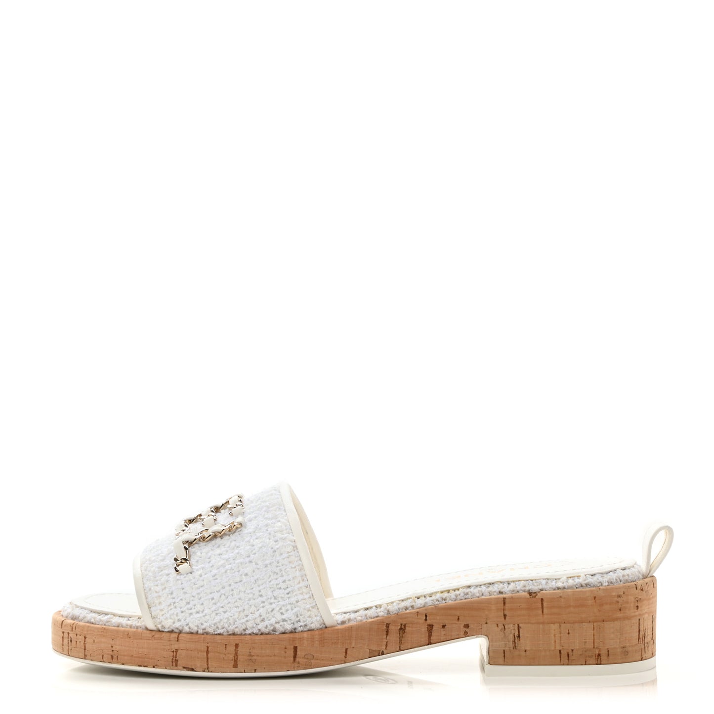 Tweed Cork CC Chain Mule Sandal 40 White