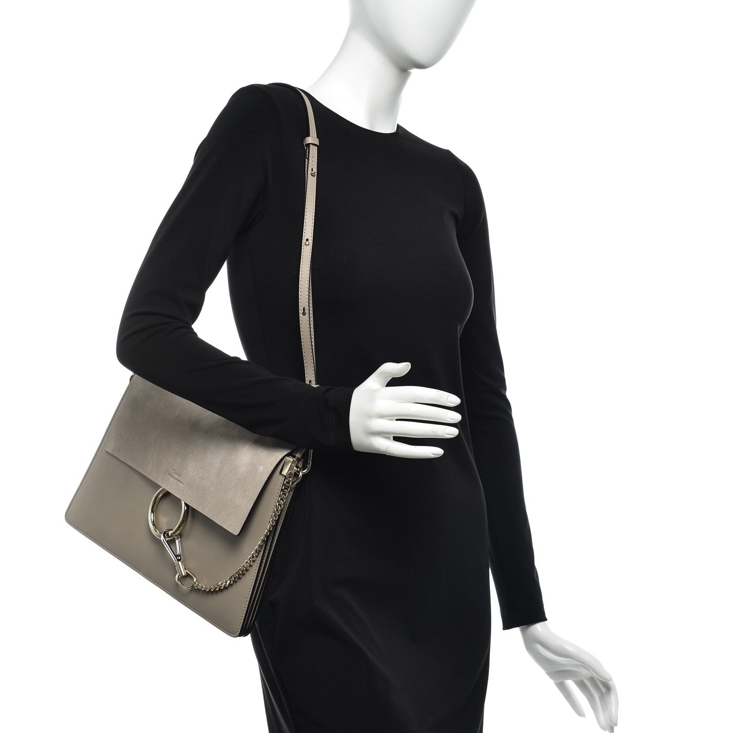Chloe Calfskin Suede Medium Faye Shoulder Bag Motty Grey 2 of 7
