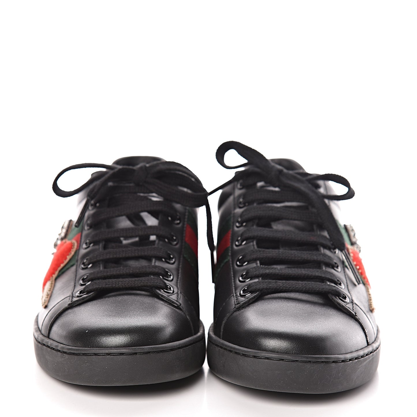 Calfskin Ayers Web Pierced Heart Embroidered Ace Sneakers 36.5 Black