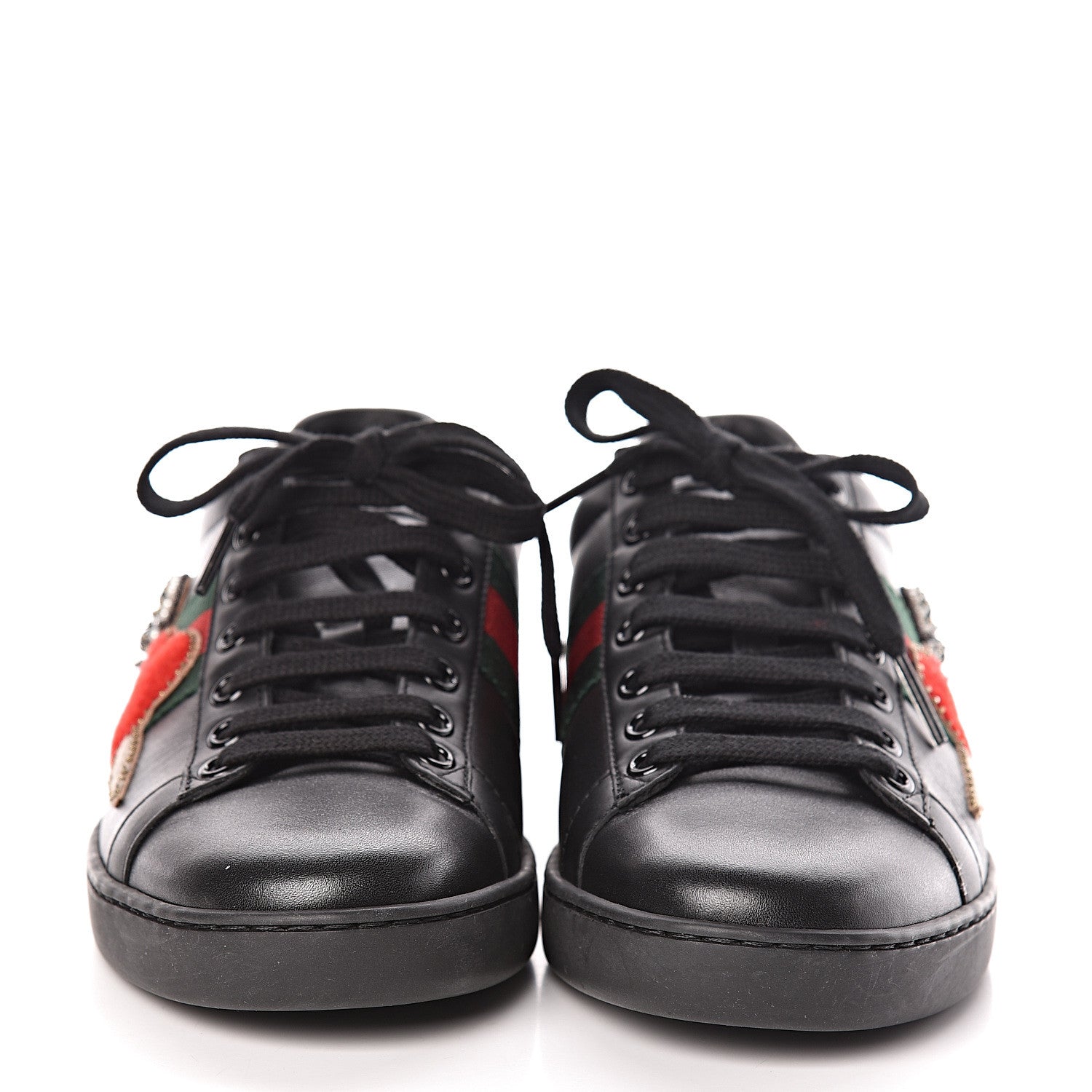 Gucci Calfskin Ayers Web Pierced Heart Embroidered Ace Sneakers 36.5 Black 2 of 9