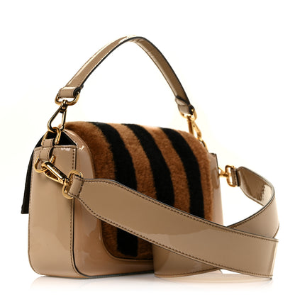Fendi Shearling Vitello Vernice Mou Pequin Striped Baguette Tobacco Black Tortora 3 of 8