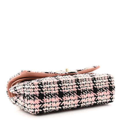 Chanel Tweed Quilted Medium Double Flap Pink Black White 4 of 12