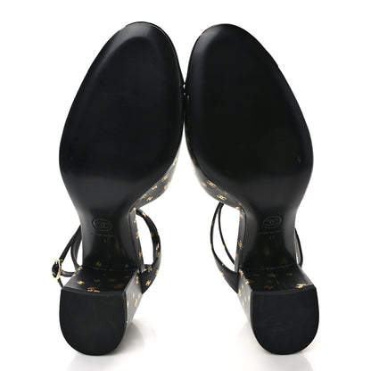 Chanel Printed Lambskin Patent Calfskin CC Slingbacks 41 Black Gold 6 of 9