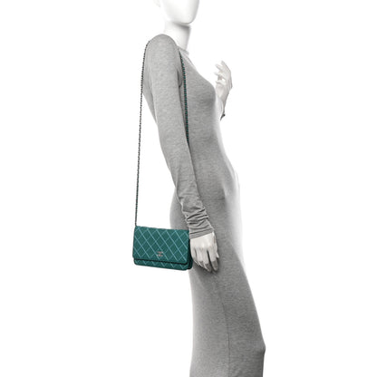 Chanel Calfskin Diamond Stitch Wallet On Chain WOC Turquoise 2 of 12