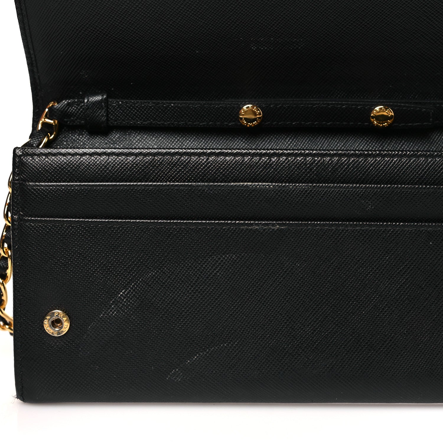 Prada Saffiano Metal Oro Chain Wallet Black 11 of 16