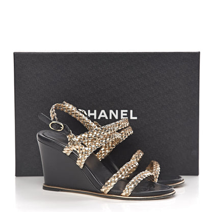 Chanel Metallic Calfskin Braided Wedge Sandals 36.5 Gold 15 of 15