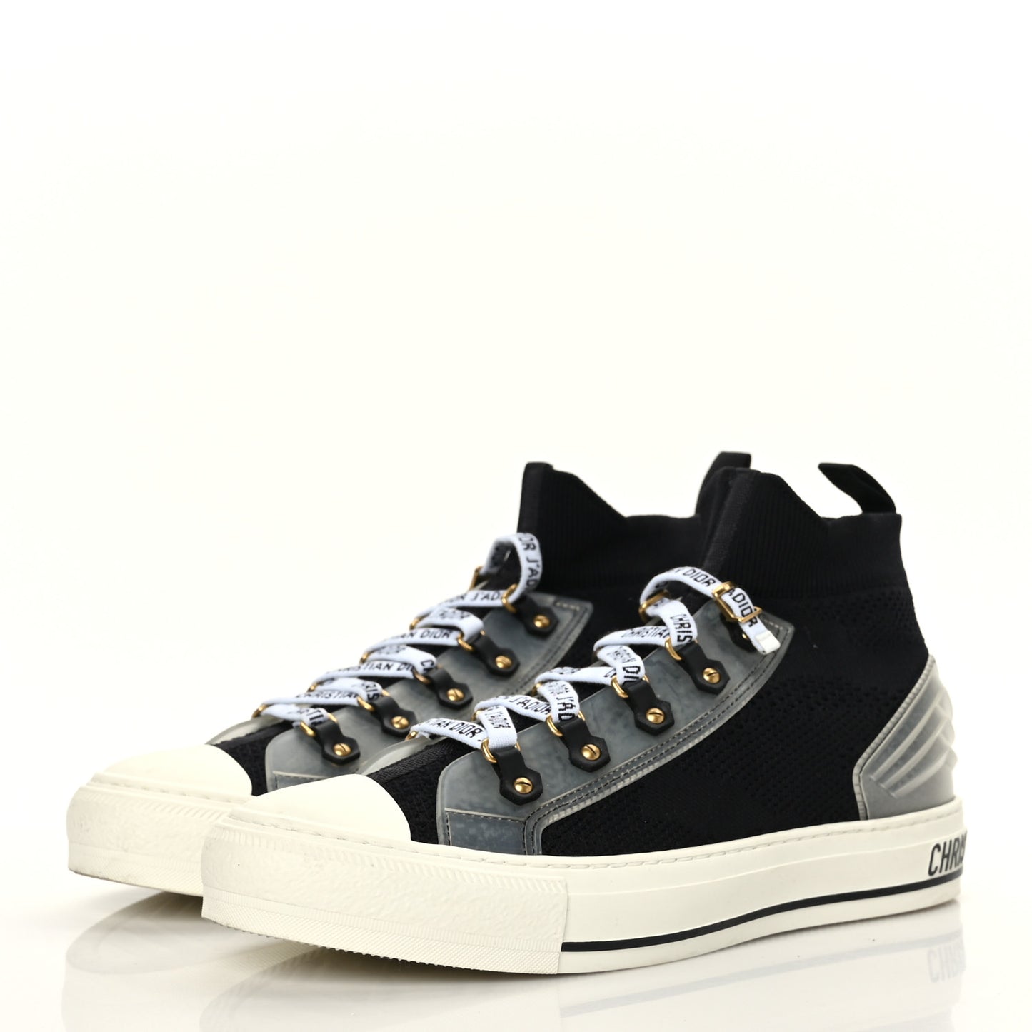 Technical Knit Calfskin Womens Walk'N'Dior High Top Sneakers 41.5 Black