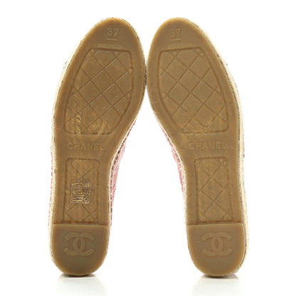 Chanel Velvet Grosgrain Quilted Camellia CC Espadrilles 37 Pink Black 5 of 10