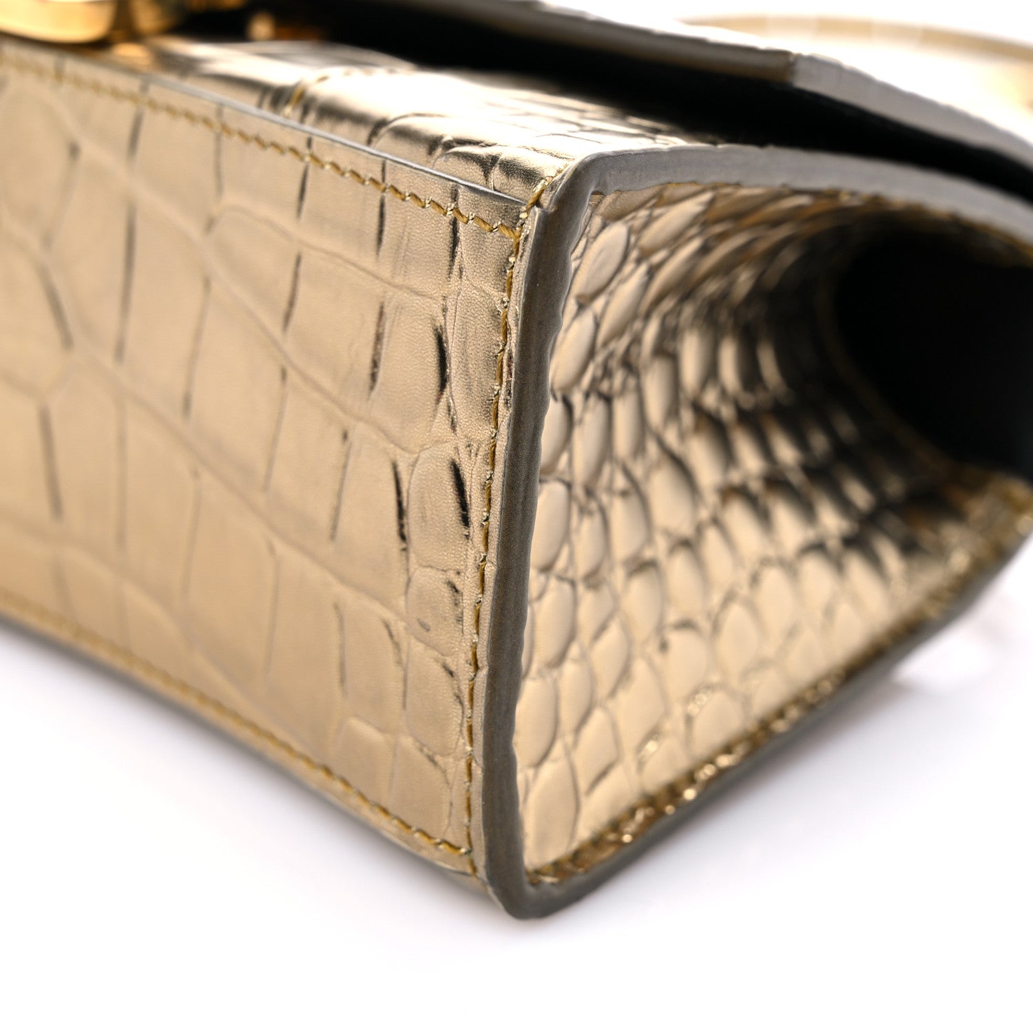 Balenciaga Metallic Calfskin Crocodile Embossed Hourglass Top Handle Bag XS Gold 10 of 17
