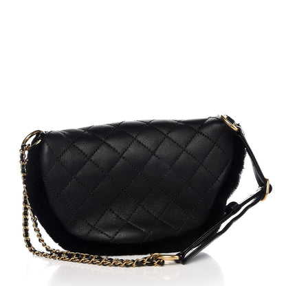 Chanel Calfskin Fur Quilted Waist Bag Fanny Pack Black 3 of 8