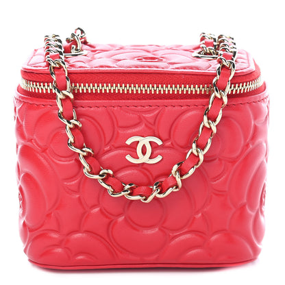 Chanel Lambskin Camellia Embossed Mini Vanity Case With Chain Red 1 of 8
