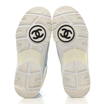 Chanel Suede Calfskin Lambskin High Top CC Sneakers 40 White Blue 5 of 9