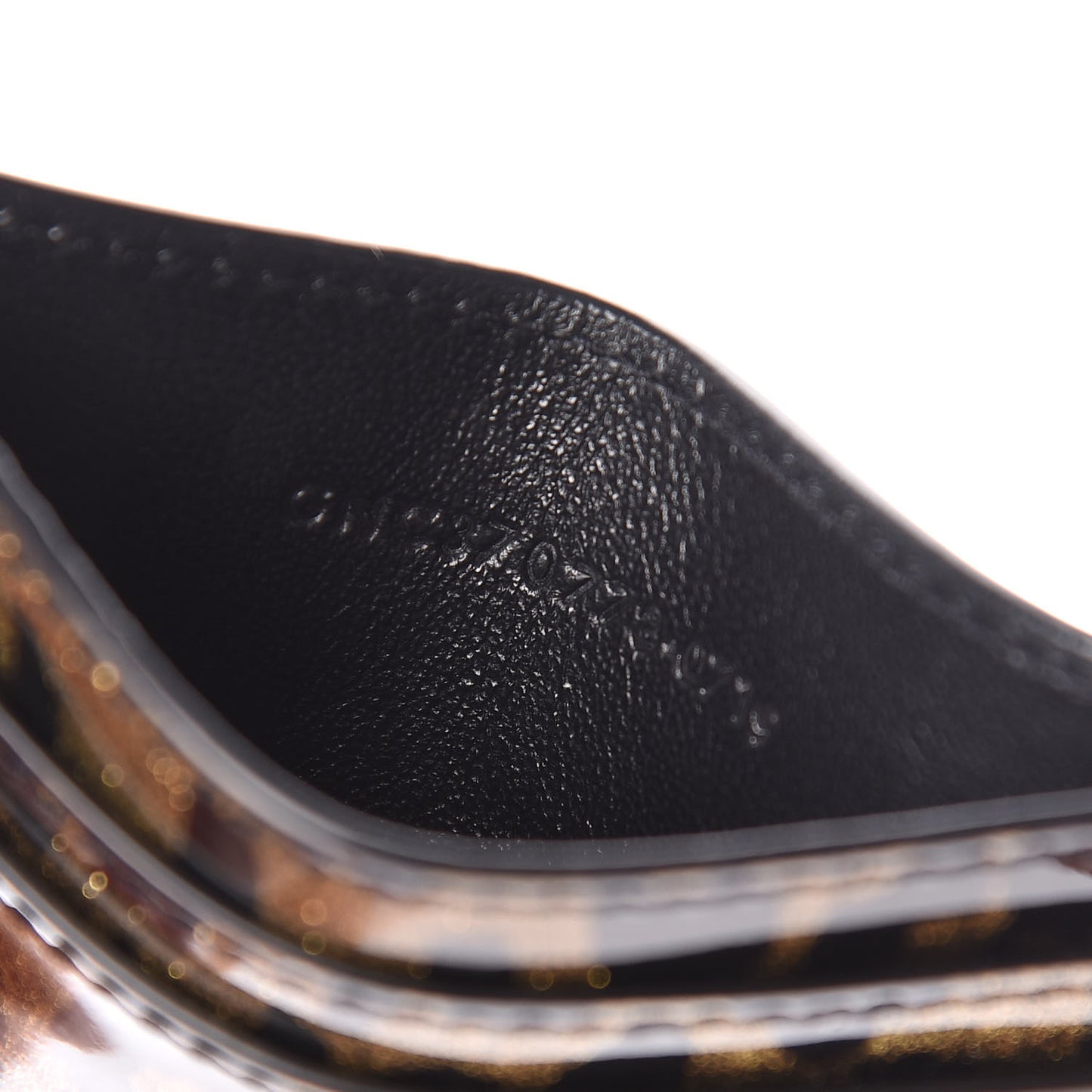 Patent Glitter Leopard Monogram Credit Card Case Black Multi