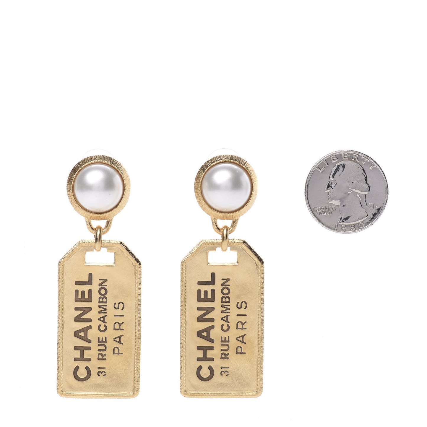 Pearl CC Tags Drop Earrings Gold