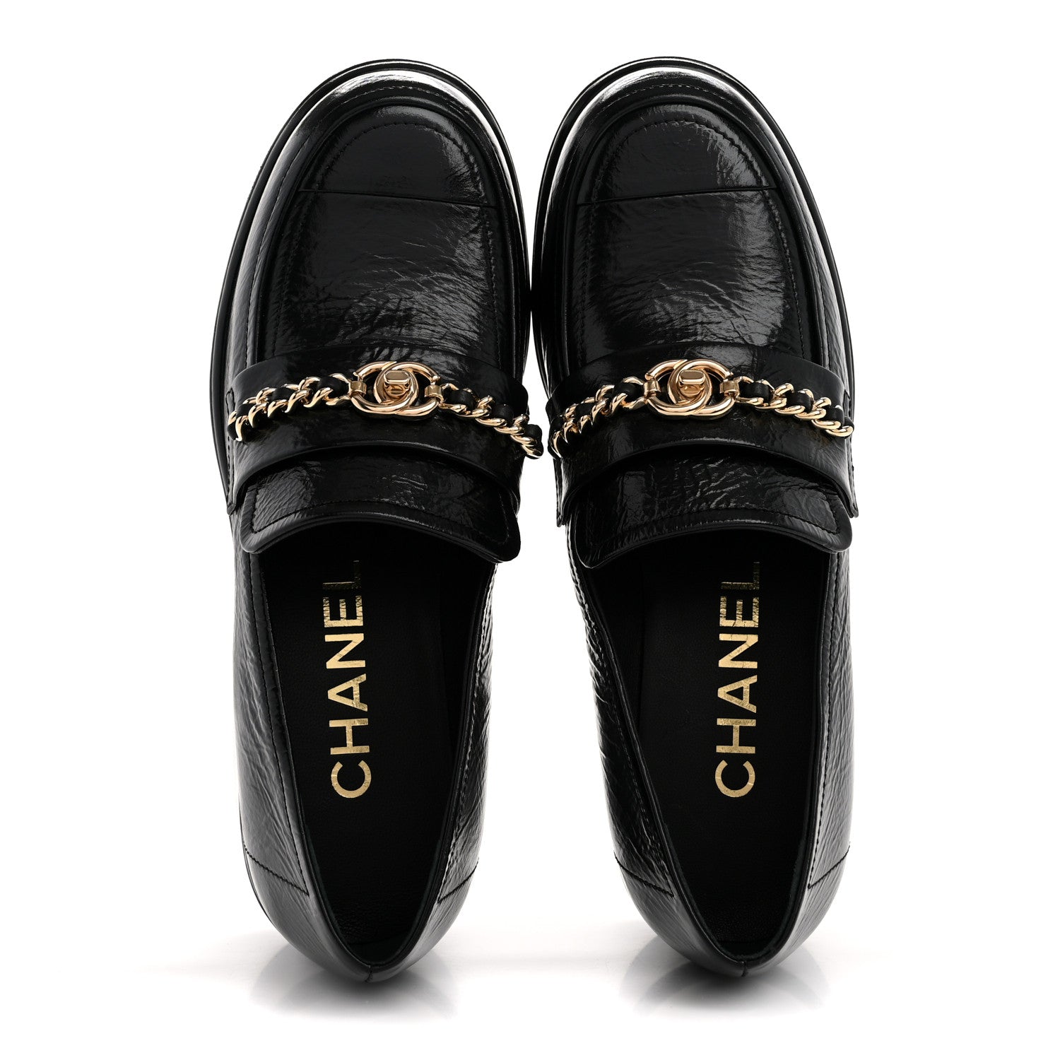 Chanel Shiny Calfskin Logo Loafers 37 Black 2 of 10