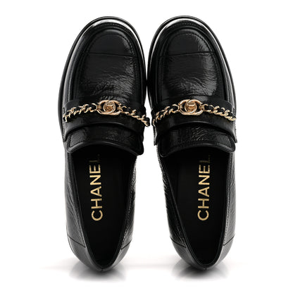 Chanel Shiny Calfskin Logo Loafers 37 Black 2 of 10