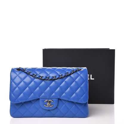 Chanel Caviar Quilted Jumbo Double Flap Blue 10 of 10