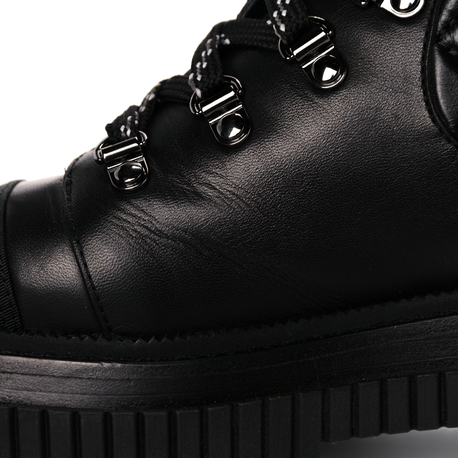 Chanel Calfskin Grosgrain Quilted Lace Up Boots 37 Black Grey 9 of 10