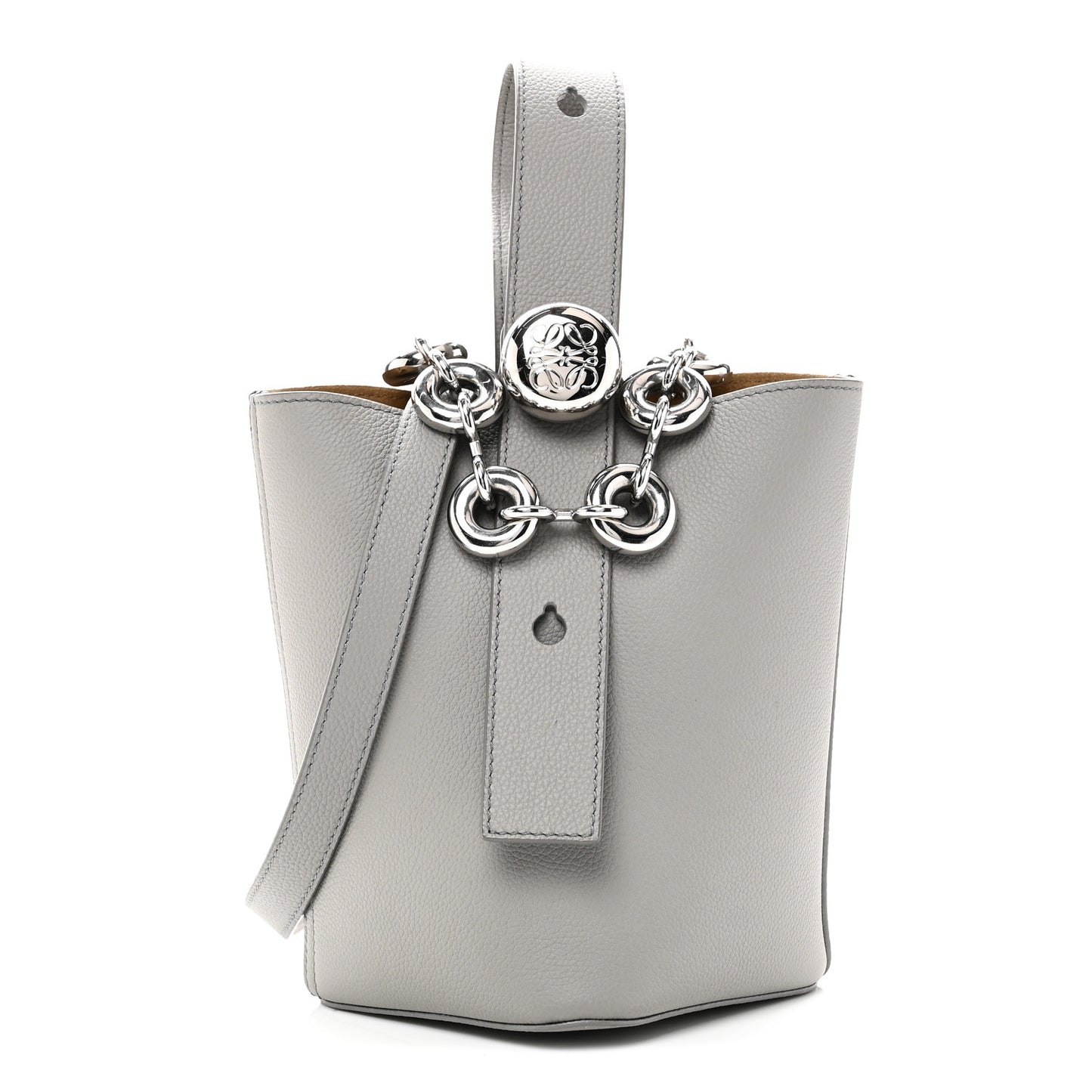 Soft Grained Calfskin Mini Pebble Bucket Bag Pearl Grey