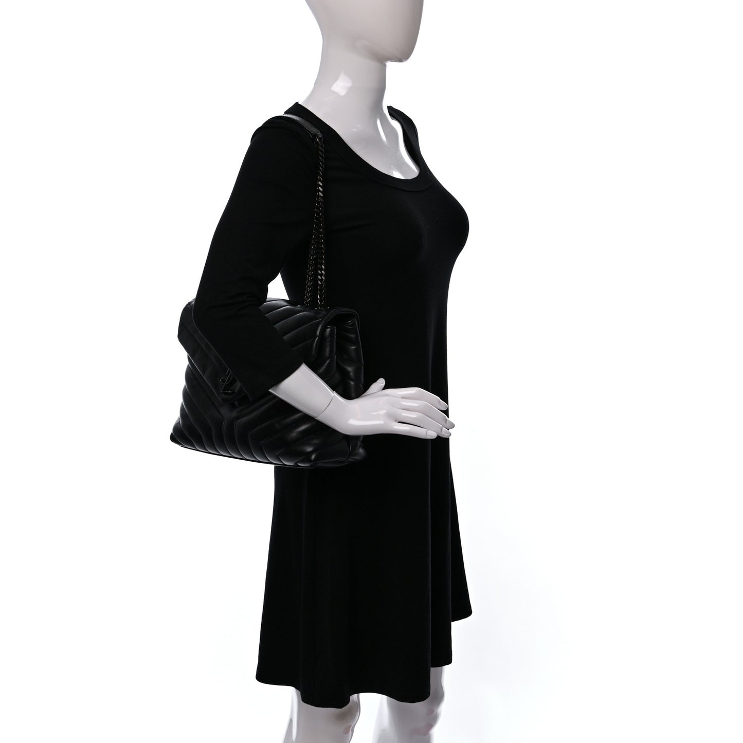 Calfskin Y Quilted Monogram Monochrome Medium Loulou Chain Satchel Black