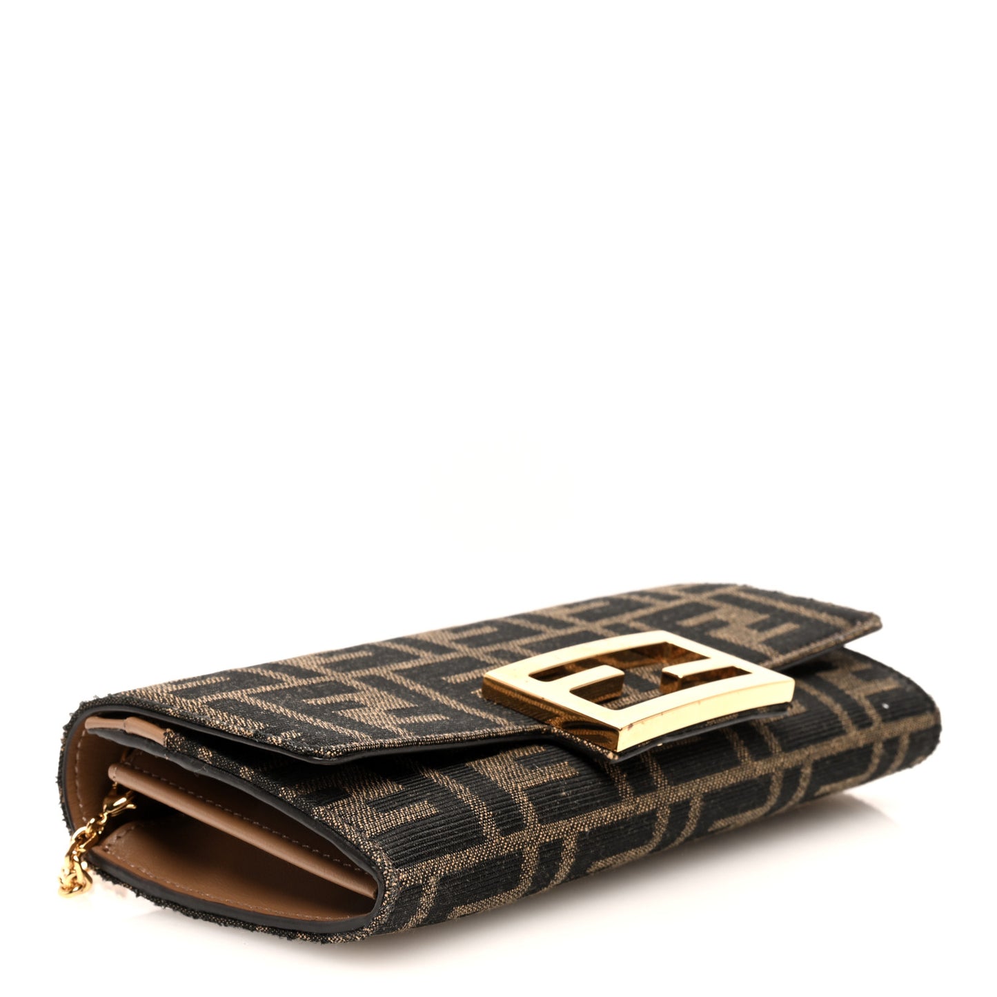 Fabric Jacquard FF 1974 Continental Wallet On Chain Tobacco Moro