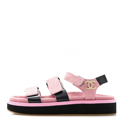 Chanel Suede Calfskin Velcro Flat Sandals 39 Light Pink 1 of 13