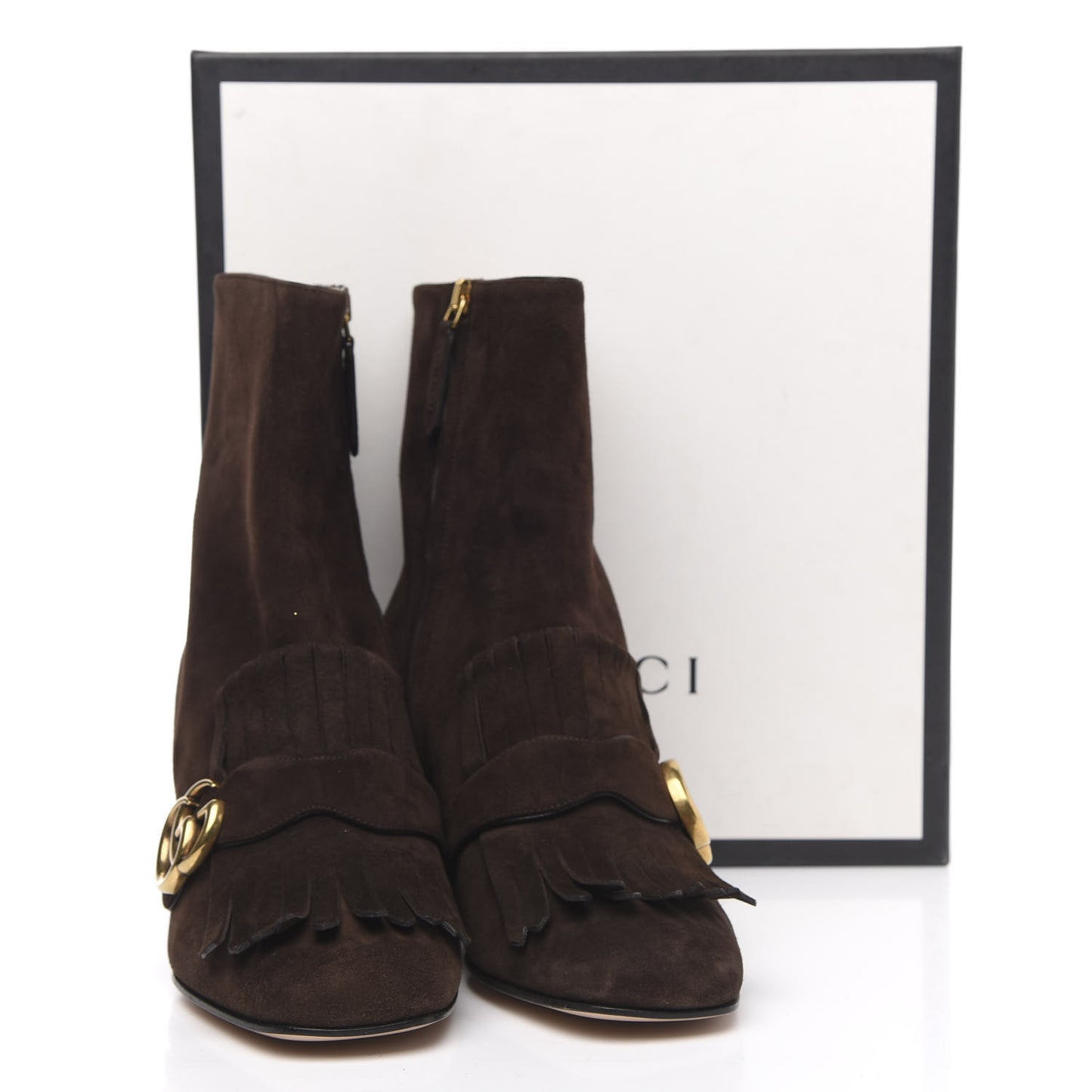 Kid Scamosciato GG Marmont Fringe 75mm Ankle Boots 39.5 Cocoa