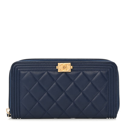 Chanel Lambskin Quilted Boy Zip Around Wallet Blue 1 of 13
