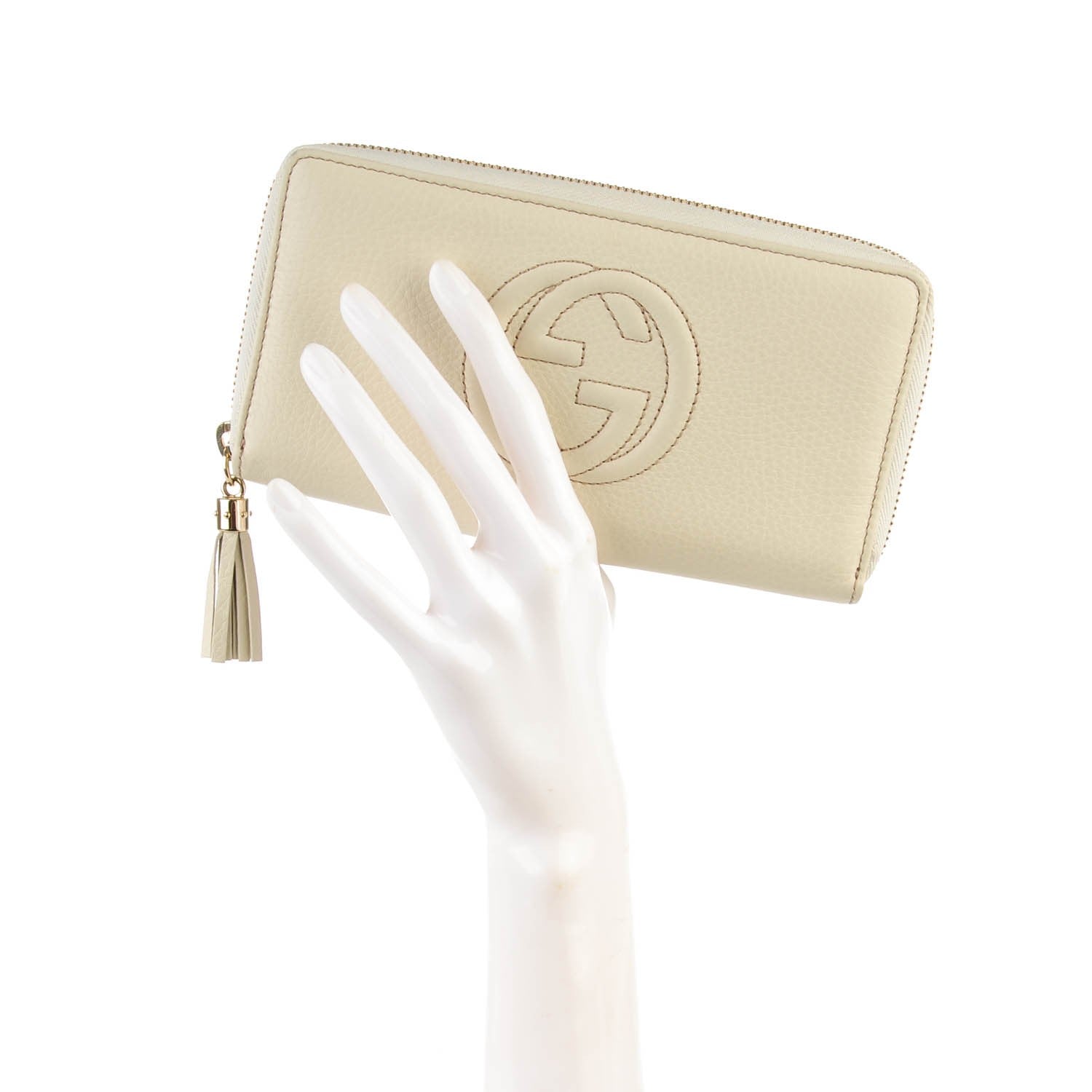 Gucci Pebbled Calfskin Soho Zip Around Wallet Off White 2 of 7