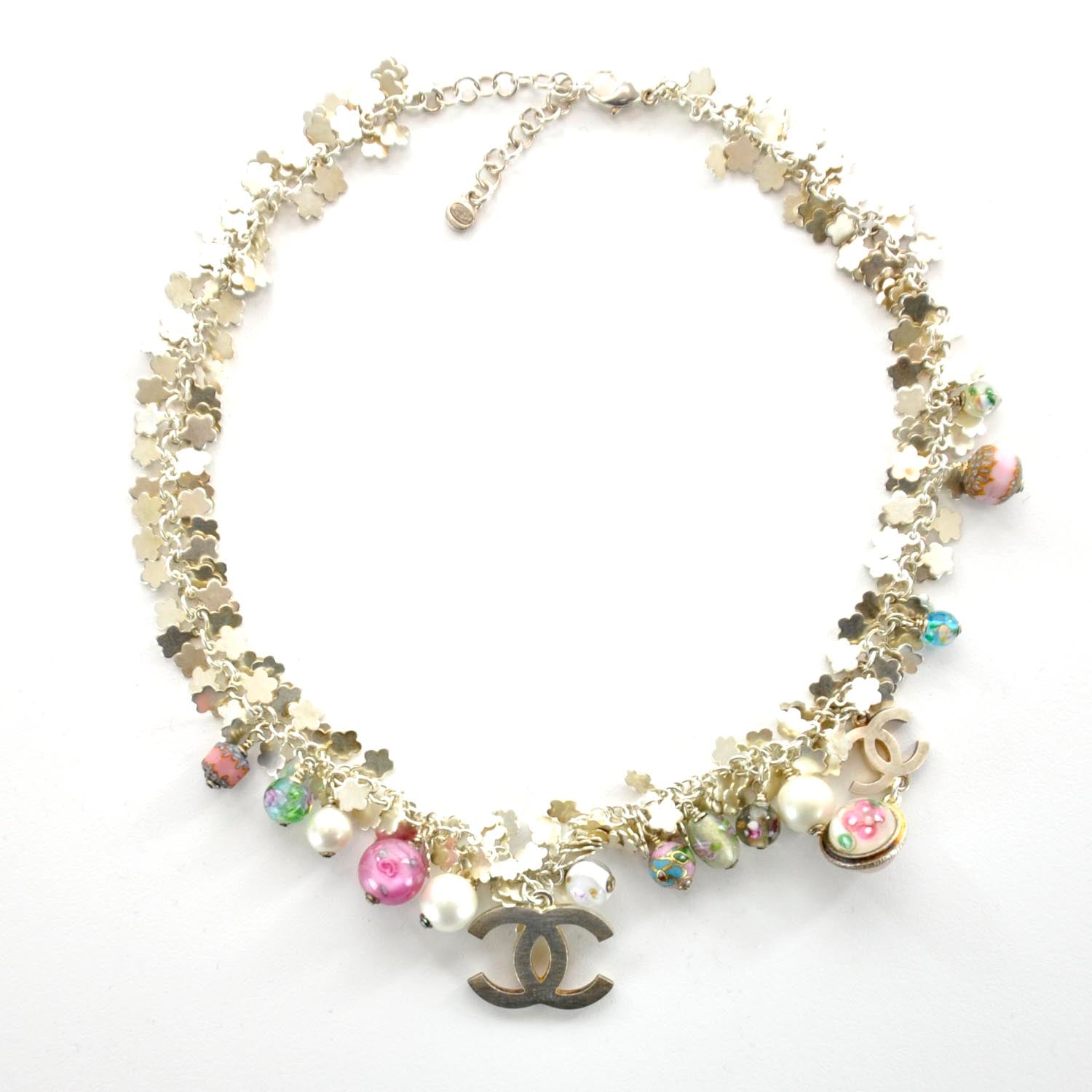 Chanel Floral Beaded CC Necklace Gold 1 of 7