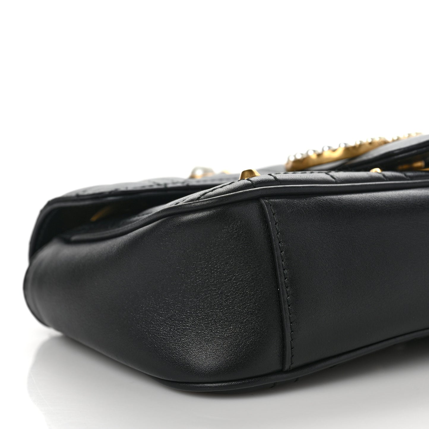 Calfskin Matelasse Studded Mini Pearly GG Marmont Shoulder Bag Black
