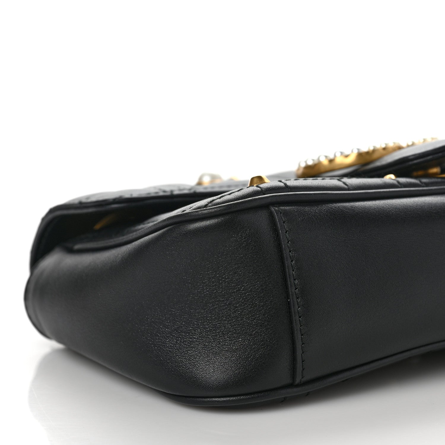 Gucci Calfskin Matelasse Studded Mini Pearly GG Marmont Shoulder Bag Black 8 of 9