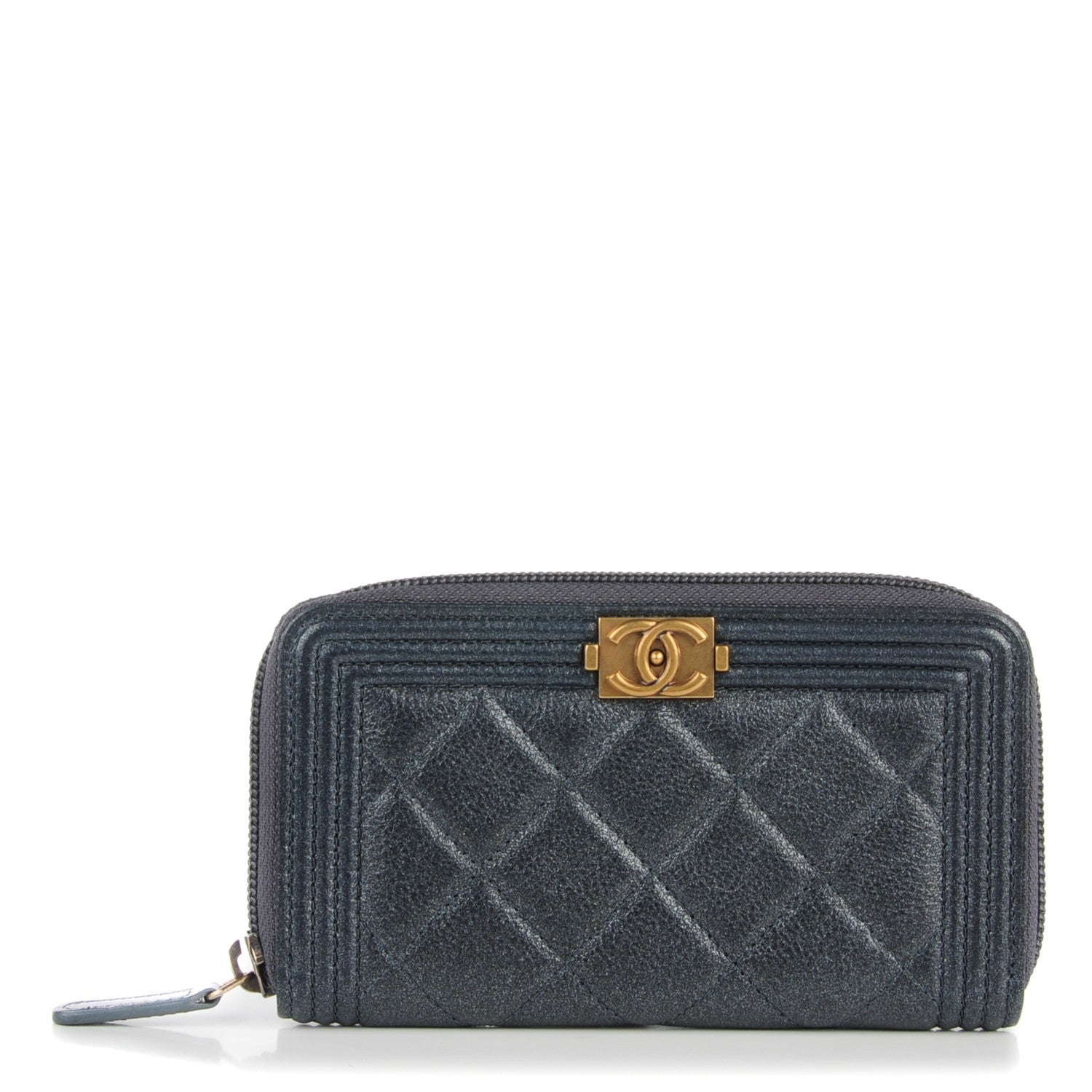 Chanel Metallic Calfskin Quilted Small Boy Zip Around Wallet Charcoal 1 of 9