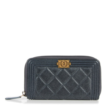 Chanel Metallic Calfskin Quilted Small Boy Zip Around Wallet Charcoal 1 of 9