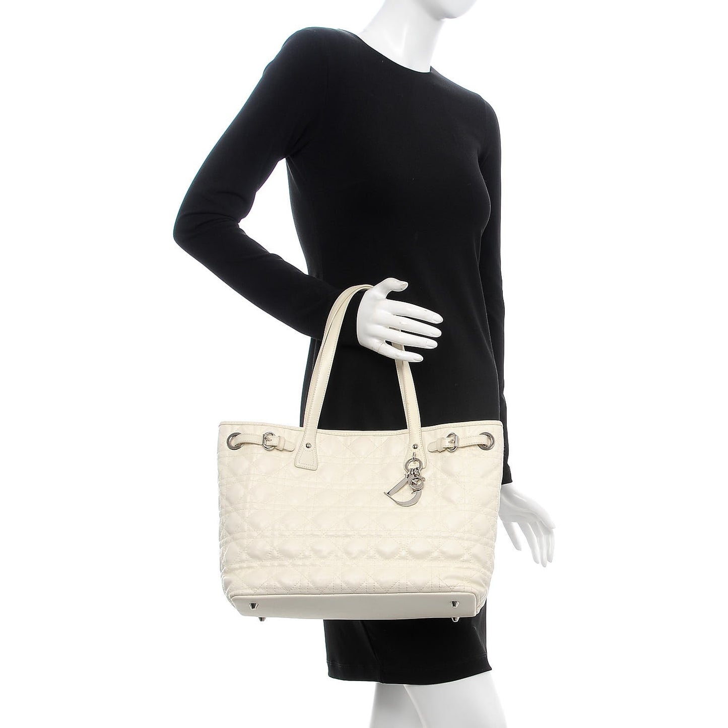 Coated Canvas Cannage Small Panarea Tote White