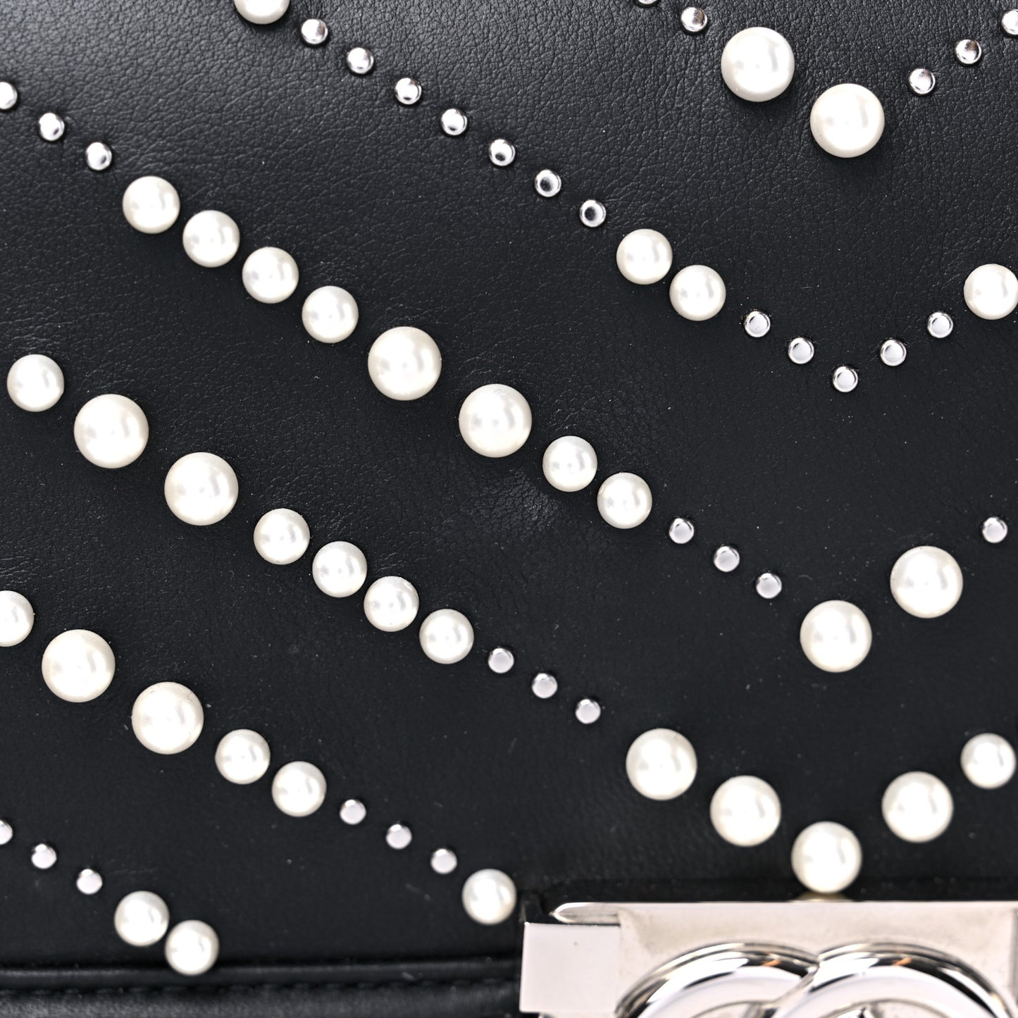 Calfskin Pearl Chevron Small Boy Flap Black