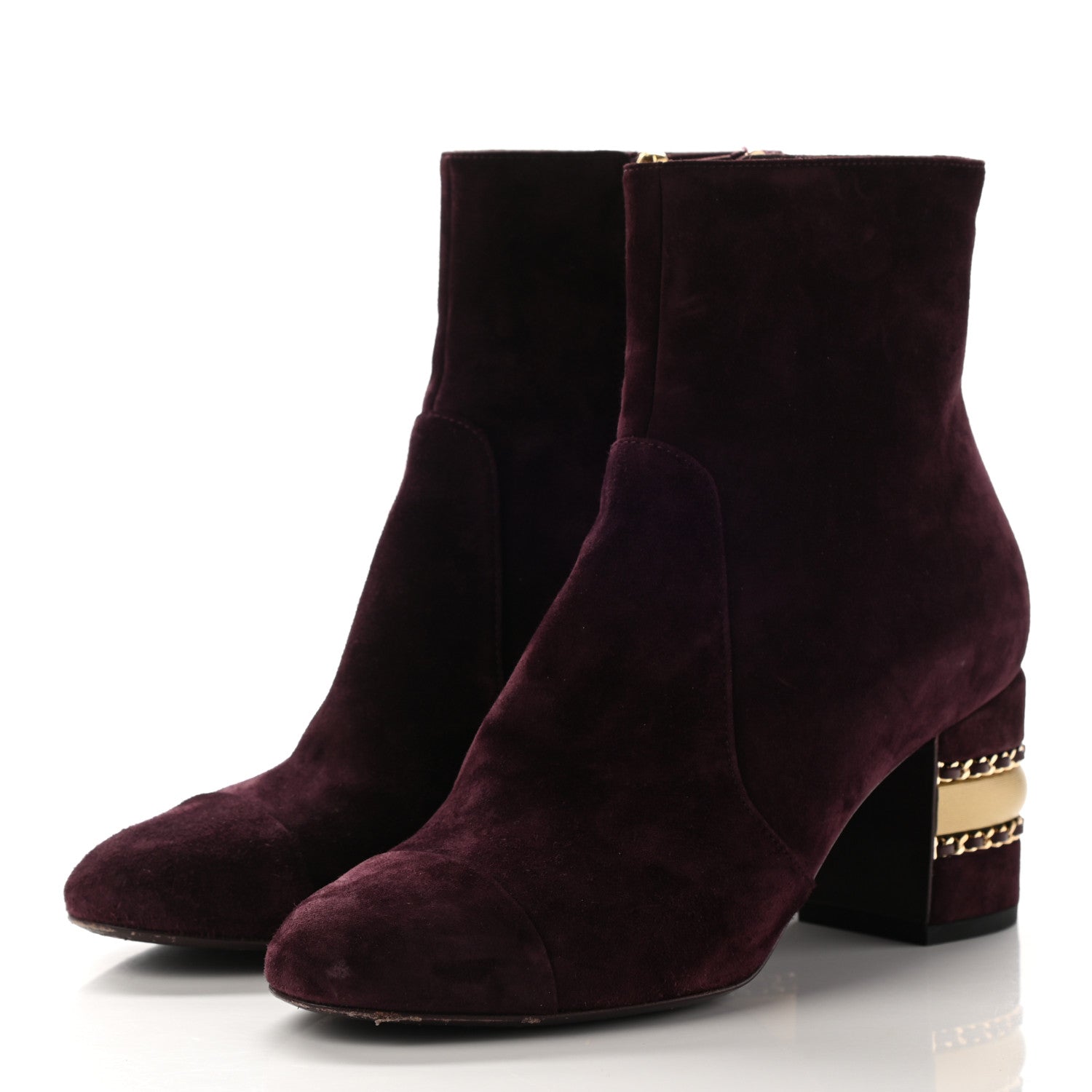 Chanel Suede Calfskin Chain Boots 37 Burgundy 3 of 8