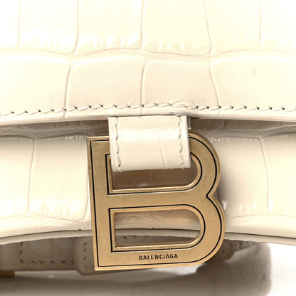 Balenciaga Shiny Calfskin Crocodile Embossed Small Hourglass Top Handle Bag Cream 8 of 10