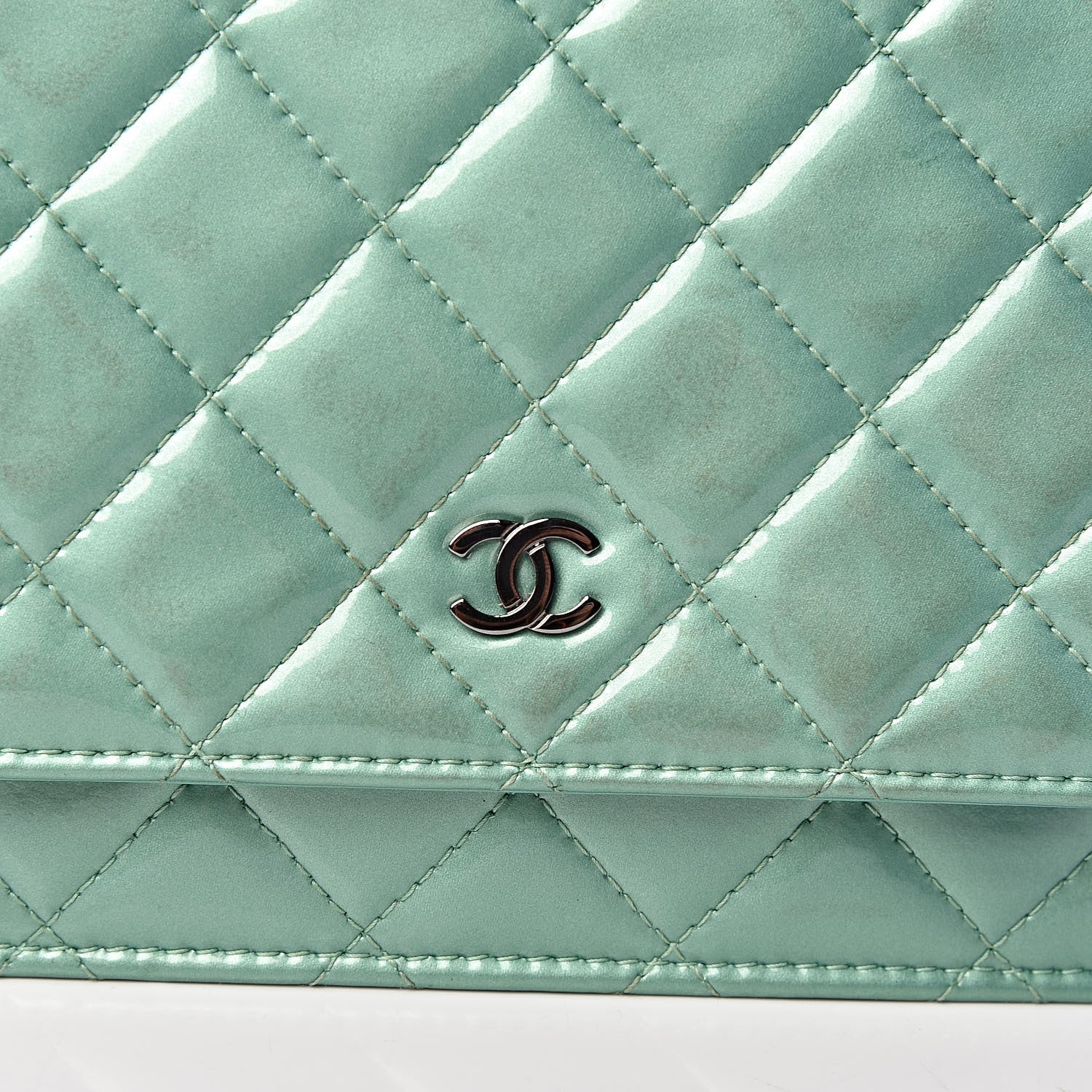 Chanel Patent Quilted Wallet On Chain WOC Green 9 of 14