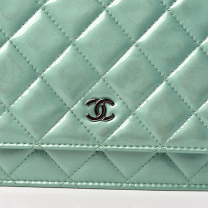 Chanel Patent Quilted Wallet On Chain WOC Green 9 of 14
