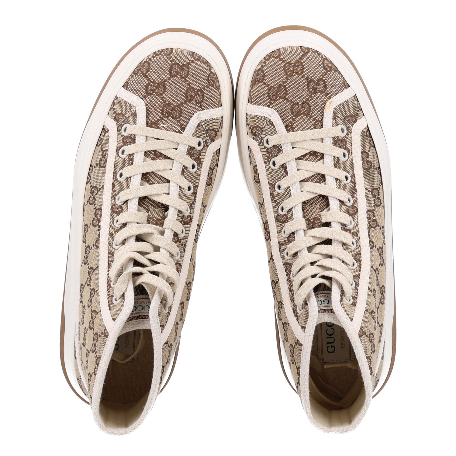 Gucci GG Monogram Mens 1977 Tennis High Top Platform 55mm Sneakers 9 Beige Ebony Mystic White 3 of 10