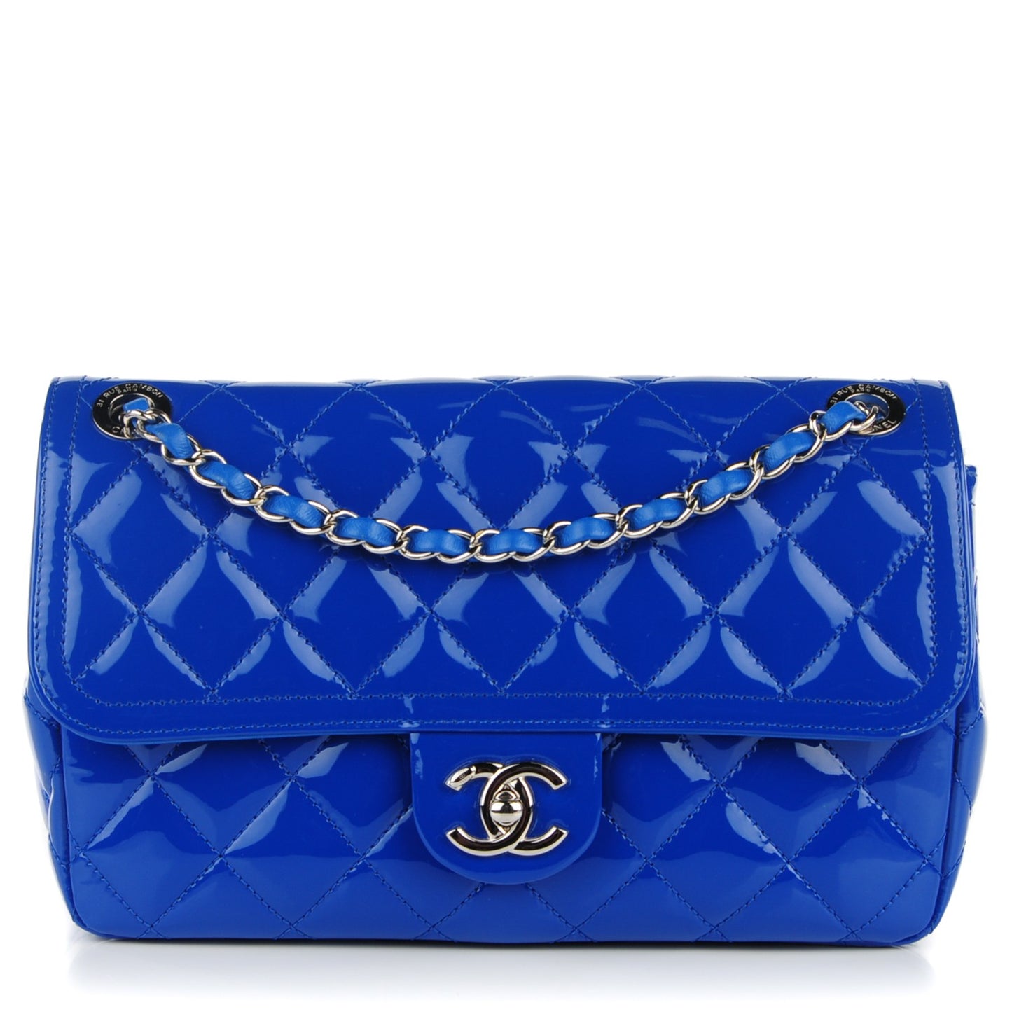 Patent Quilted Large Coco Shine Flap Blue